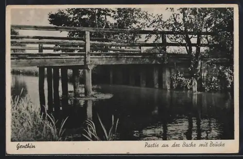 AK Genthin, Partie an der Bache mit Brücke