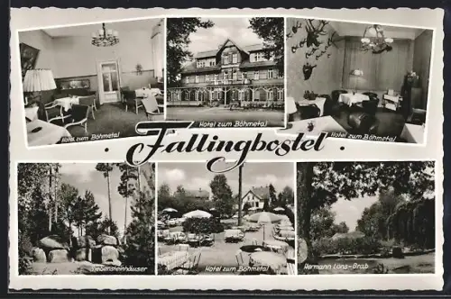 AK Fallingbostel, Hotel zum Böhmetal, Siebensteinhäuser, Hermann Löns-Grab