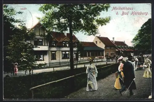 AK Bad Harzburg, Molkenhaus, Strassenansicht mit Spaziergängern