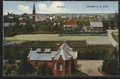 AK Verden a. d. Aller, Ortsansicht mit Kirche