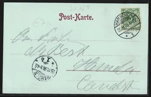 Mondschein-AK Hannover, Panorama der Stadt mit Uferpartie