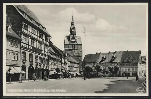 AK Osterode /Harz, Marktplatz mit Kirche und Schuhhaus