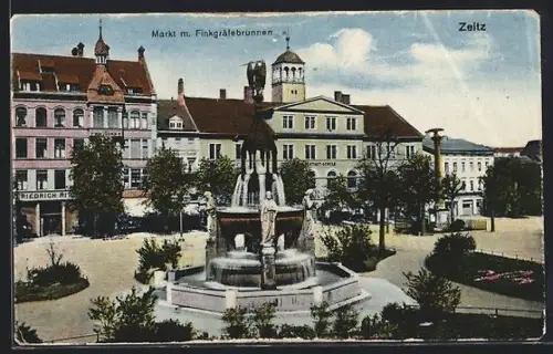 AK Zeitz, Markt mit Finkgräfebrunnen und Schule