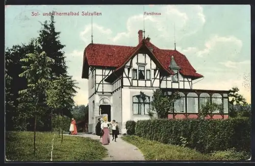 AK Bad Salzuflen, Gasthof zum Forsthaus, davor Gäste