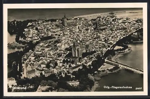 AK Stralsund, Original Fliegeraufnahme vom Ort