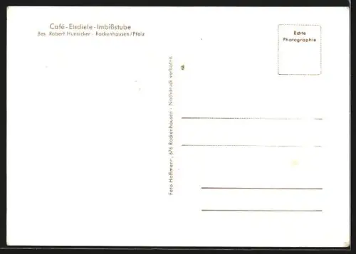 AK Rockenhausen /Pfalz, Café-Eisdiele-Imbissstube, Bes. Robert Hunsicker, Ortsansicht