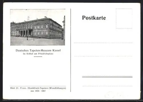 AK Kassel, Deutsches Tapeten-Museum im Schloss am Friedrichsplatz, Franz. Handdruck-Tapeten 1855-1867
