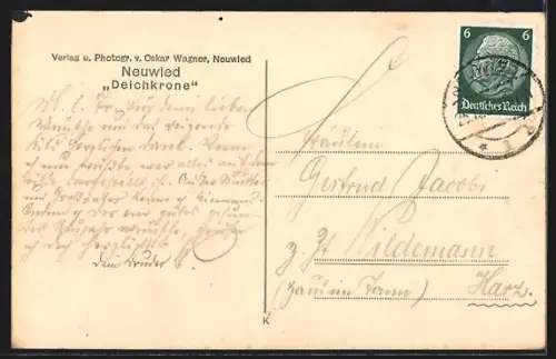 AK Neuwied, Gasthaus Deichkrone, Rheinufer, Dampfer