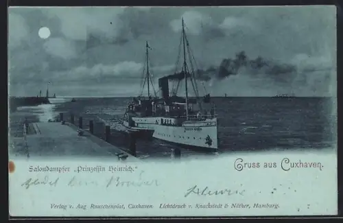 Mondschein-AK Cuxhaven, Salondampfer Prinzessin Heinrich