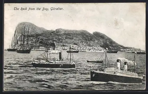 AK Gibraltar, The Rock from the Bay, different ships in foreground