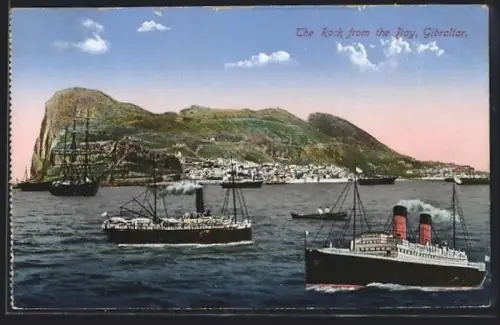 AK Gibraltar, The Rock from the Bay, different ships in foreground