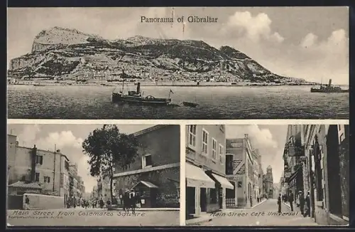 AK Gibraltar, Main Street from Casemates Square, Café Universal, Panorama