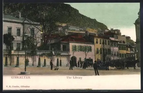 AK Gibraltar, The Library, Strasse mit Bibliothek