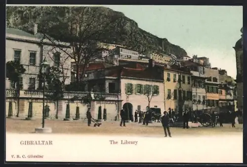 AK Gibraltar, The Library, Strasse mit Bibliothek