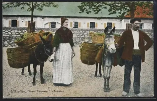 AK Gibraltar, Street Costumes, Hawkers, Bauern mit ihren Eseln