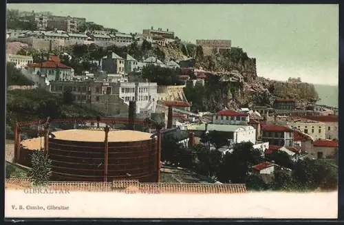 AK Gibraltar, Gas Works, Gastank, Blick über die Dächer