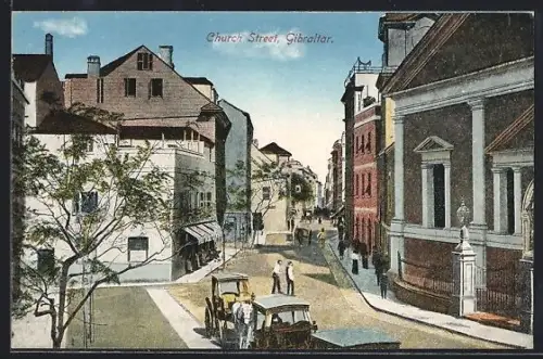 AK Gibraltar, Church Street, Pferdekutsche