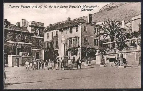 AK Gibraltar, Gunners Parade with H.M. the late Queen Victoria`s Monument