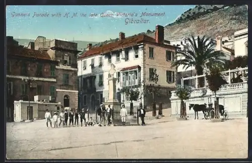 AK Gibraltar, Gunners Parade with H.M. the lateQueens Victoria`s Monument