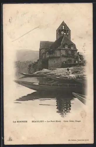 AK Beaulieu /Corrèze, Le Port Haut avec bateaux sur la rivière