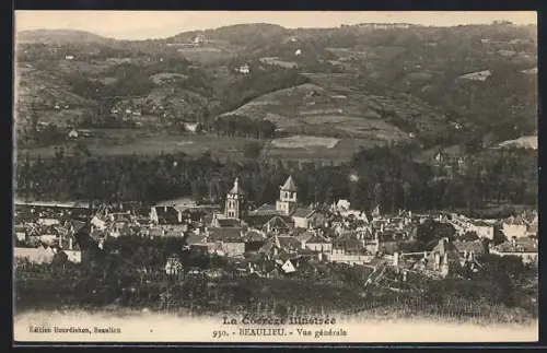 AK Beaulieu /Corrèze, Vue générale du village et des collines environnantes