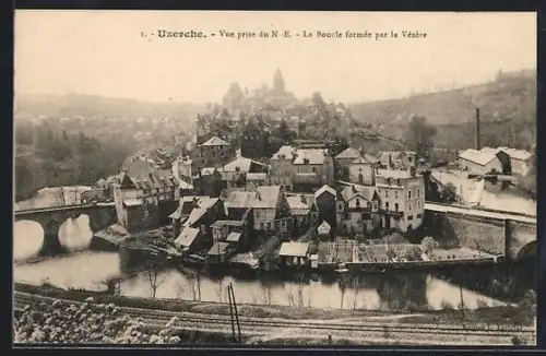 AK Uzerche, Vue prise du N.-E, La Boucle formée par la Vézère