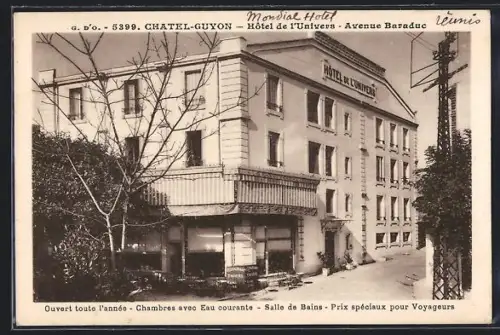 AK Châtel-Guyon, Hôtel de l`Univers sur l`Avenue Baraduc