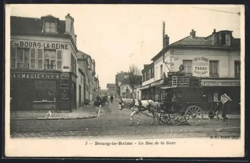 AK Bourg-la-Reine, La Rue de la Gare avec une charrette tirée par un cheval