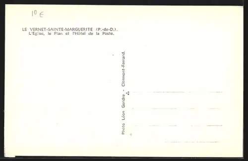 AK Le Vernet-Sainte-Marguerite /P.-de-D., L`Église, le Plan et l`Hôtel de la Poste