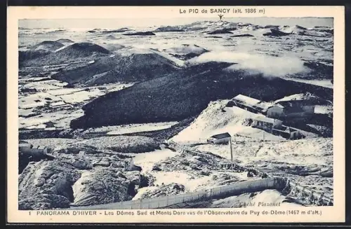 AK Puy de Dôme, Panorama d`hiver des Dômes Sud et Monts Dore depuis l`observatoire