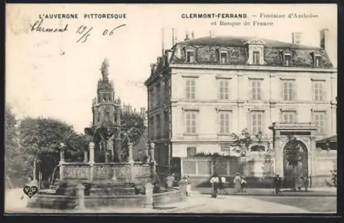 AK Clermont-Ferrand /Auvergne, Fontaine d`Amboise et Banque de France