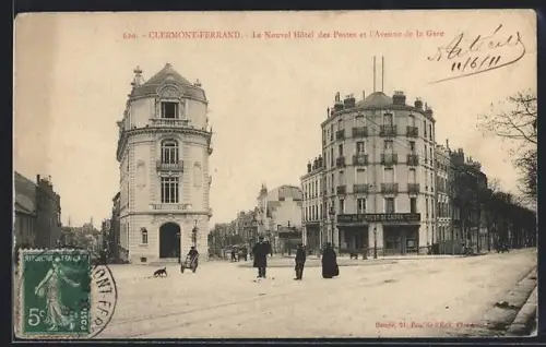 AK Clermont-Ferrand, Le Nouvel Hôtel des Postes et l`Avenue de la Gare