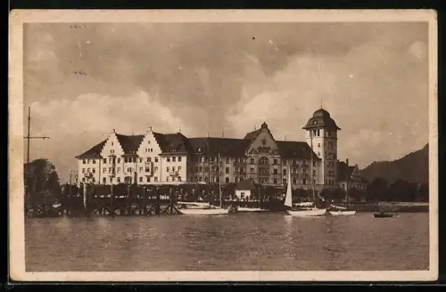 AK Lochau, Blick zum Strand-Palast-Hotel vom Wasser aus gesehen
