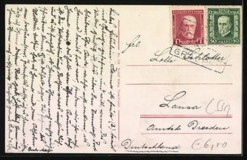 AK Teplitz Schönau-Teplice, Lindenstrasse mit Kriegerdenkmal