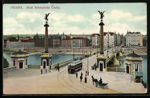 AK Praha, Most Svatopluka Cecha, Strassenbahn