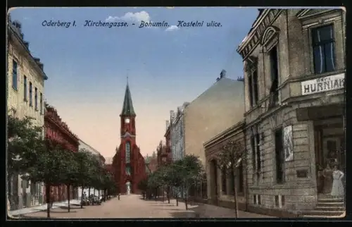 AK Oderberg, Kirchengasse mit Geschäft