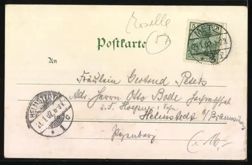 Lithographie Metz, Deutsches Thor, Flusspartie mit Brücke, Kaserne