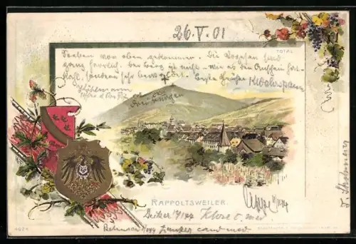 Lithographie Rappoltsweiler, Panorama, Wappen, Passepartout