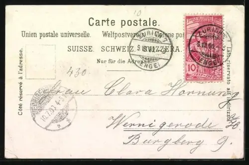 Lithographie Zürich, Ortsansicht, Zürich-See mit Uto