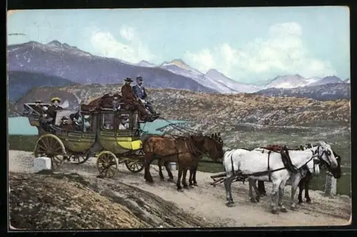 AK Grimselpass, Grimselpasshöhe, Postkutsche am Totensee