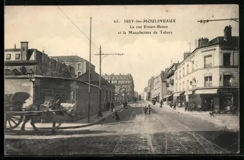 AK Issy-les-Moulineaux, La rue Ernest-Renan et la Manufacture de Tabacs