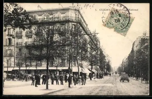 AK Clichy, Boulevard National animé avec passants et voitures