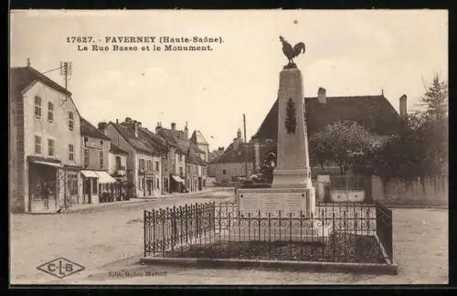 AK Faverney /Haute-Saône, La Rue Basse et le Monument