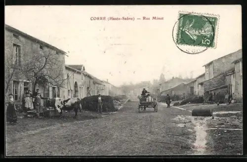 AK Corre /Haute-Saône, Rue Minot avec charrette et villageois