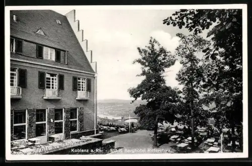 AK Koblenz a. Rh., Städtisches Berghotel Rittersturz mit Aussicht