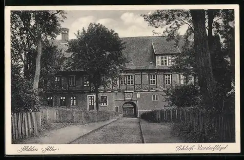 AK Ahlden /Aller, Strassenpartie mit Schloss.Vorderflügel