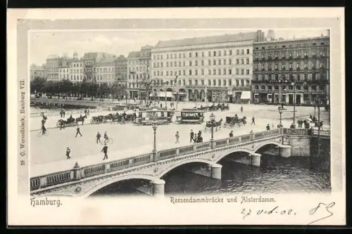 AK Hamburg, Reesendammbrücke und Alsterdamm mit Strassenbahnen