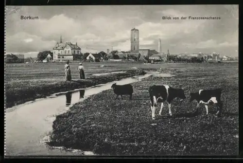 AK Borkum, auf der Wiese vor dem Dorfe