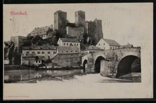 AK Runkel, Totalansicht mit Burg