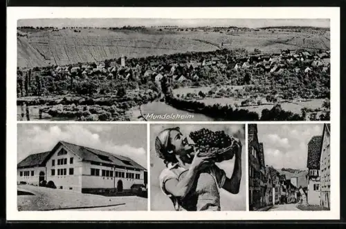 AK Mundelsheim, Ortsansicht, Winzerin mit Trauben